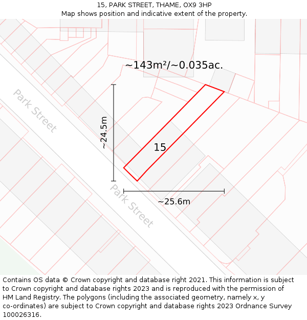 15, PARK STREET, THAME, OX9 3HP: Plot and title map