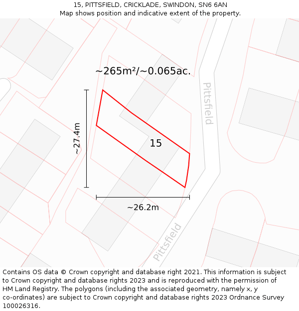 15, PITTSFIELD, CRICKLADE, SWINDON, SN6 6AN: Plot and title map