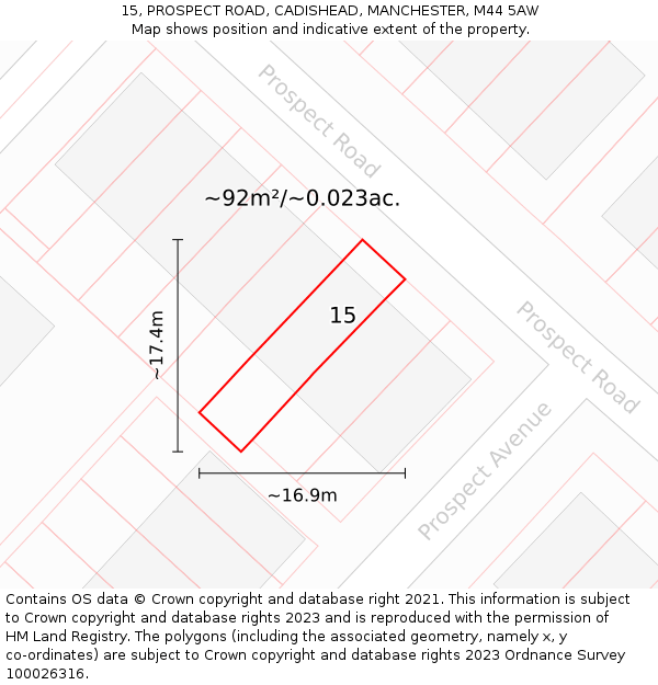 15, PROSPECT ROAD, CADISHEAD, MANCHESTER, M44 5AW: Plot and title map
