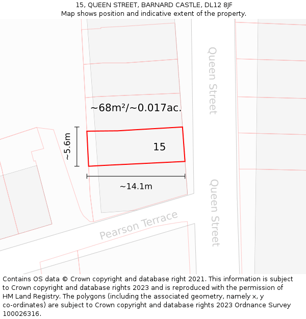 15, QUEEN STREET, BARNARD CASTLE, DL12 8JF: Plot and title map
