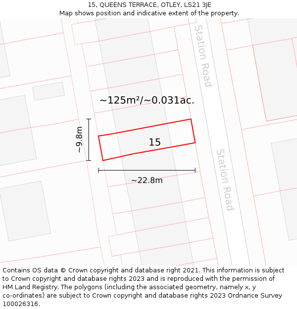 15, QUEENS TERRACE, OTLEY, LS21 3JE: Plot and title map