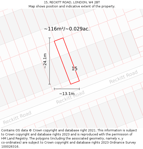 15, RECKITT ROAD, LONDON, W4 2BT: Plot and title map