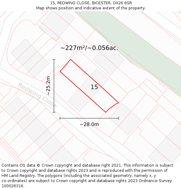 15, REDWING CLOSE, BICESTER, OX26 6SR: Plot and title map