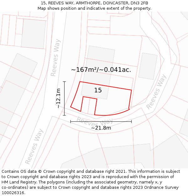 15, REEVES WAY, ARMTHORPE, DONCASTER, DN3 2FB: Plot and title map
