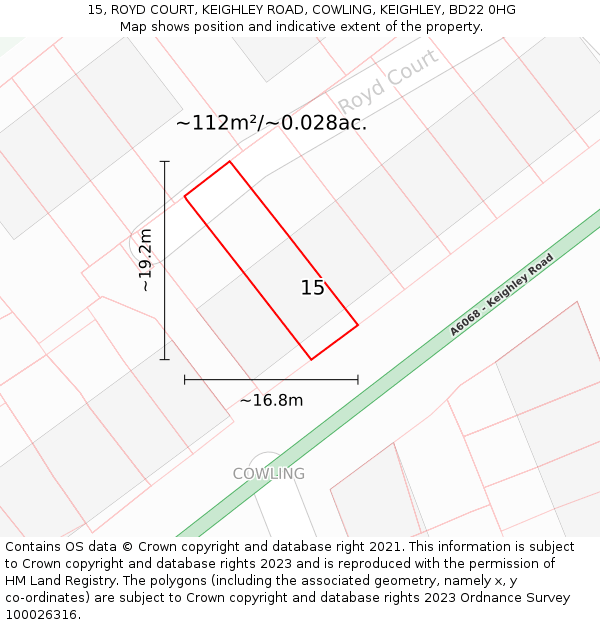 15, ROYD COURT, KEIGHLEY ROAD, COWLING, KEIGHLEY, BD22 0HG: Plot and title map
