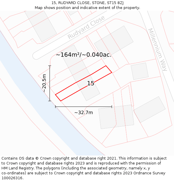 15, RUDYARD CLOSE, STONE, ST15 8ZJ: Plot and title map