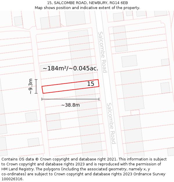 15, SALCOMBE ROAD, NEWBURY, RG14 6EB: Plot and title map