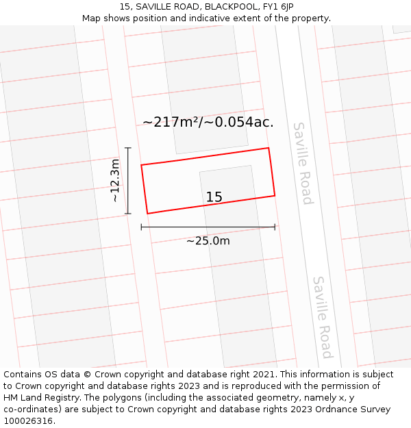 15, SAVILLE ROAD, BLACKPOOL, FY1 6JP: Plot and title map
