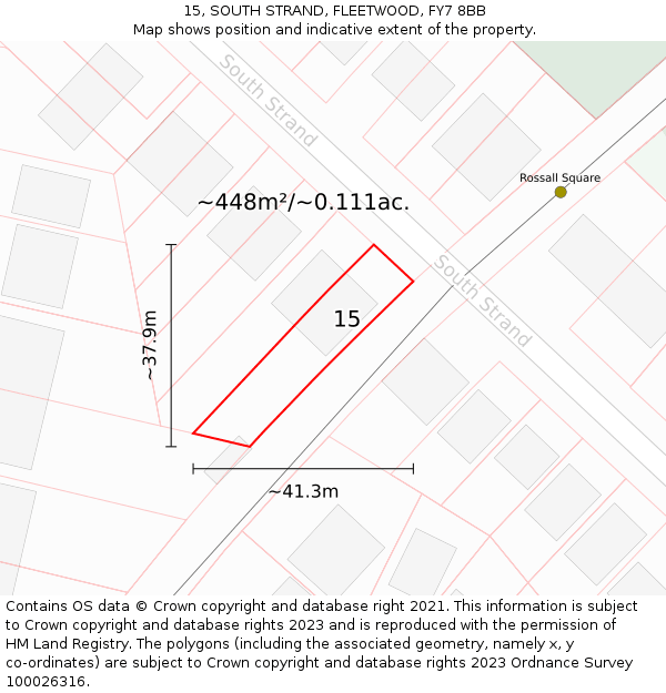 15, SOUTH STRAND, FLEETWOOD, FY7 8BB: Plot and title map