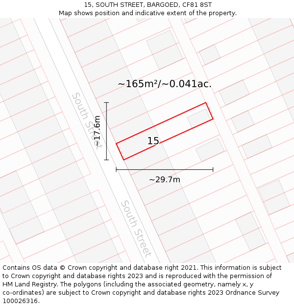 15, SOUTH STREET, BARGOED, CF81 8ST: Plot and title map
