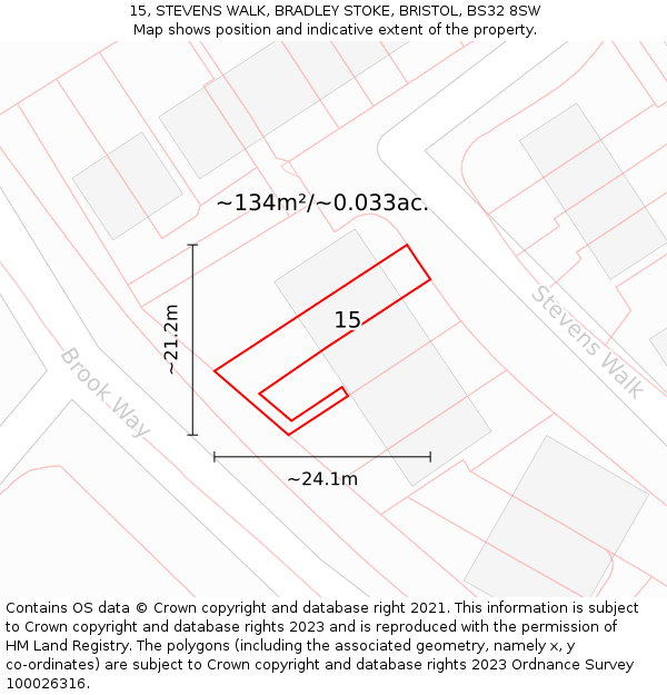 15, STEVENS WALK, BRADLEY STOKE, BRISTOL, BS32 8SW: Plot and title map