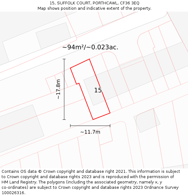 15, SUFFOLK COURT, PORTHCAWL, CF36 3EQ: Plot and title map