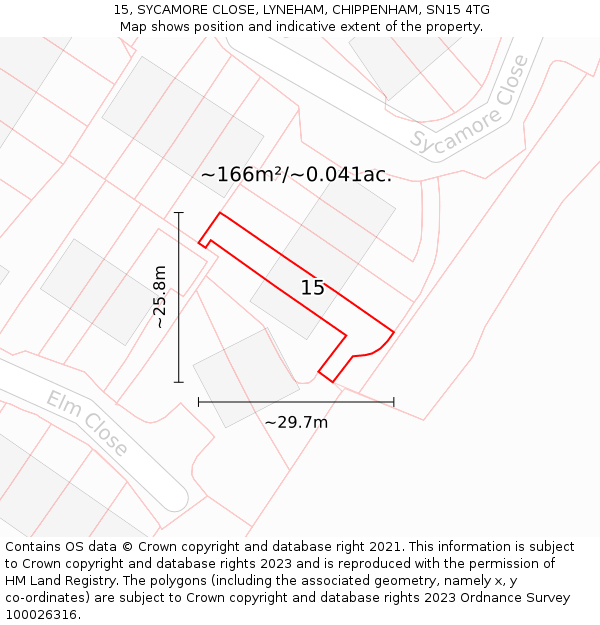 15, SYCAMORE CLOSE, LYNEHAM, CHIPPENHAM, SN15 4TG: Plot and title map