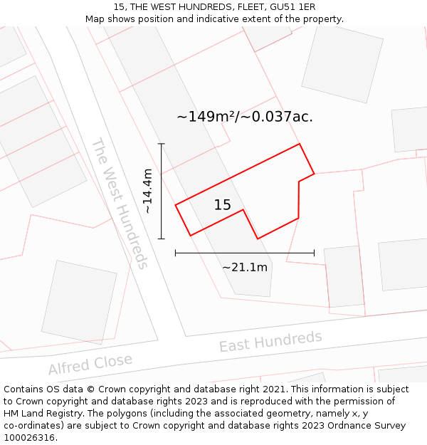15, THE WEST HUNDREDS, FLEET, GU51 1ER: Plot and title map