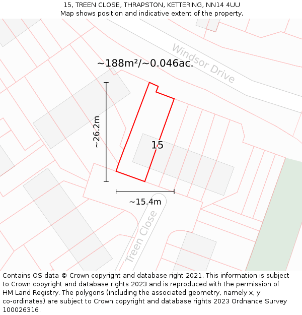 15, TREEN CLOSE, THRAPSTON, KETTERING, NN14 4UU: Plot and title map