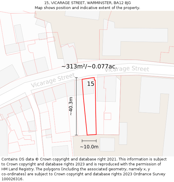 15, VICARAGE STREET, WARMINSTER, BA12 8JG: Plot and title map