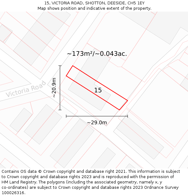 15, VICTORIA ROAD, SHOTTON, DEESIDE, CH5 1EY: Plot and title map