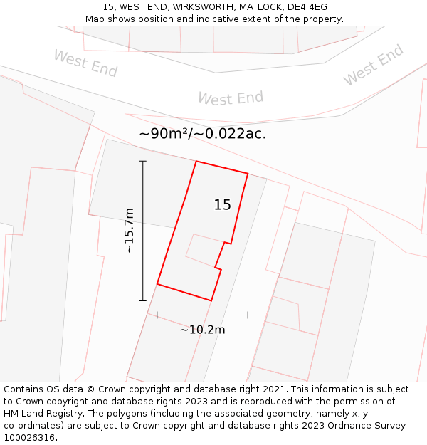 15, WEST END, WIRKSWORTH, MATLOCK, DE4 4EG: Plot and title map