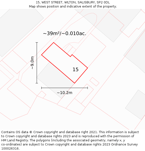 15, WEST STREET, WILTON, SALISBURY, SP2 0DL: Plot and title map