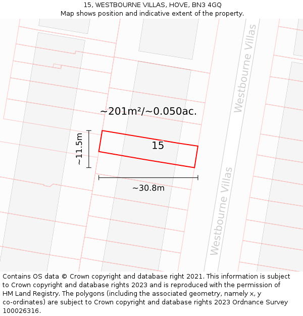 15, WESTBOURNE VILLAS, HOVE, BN3 4GQ: Plot and title map