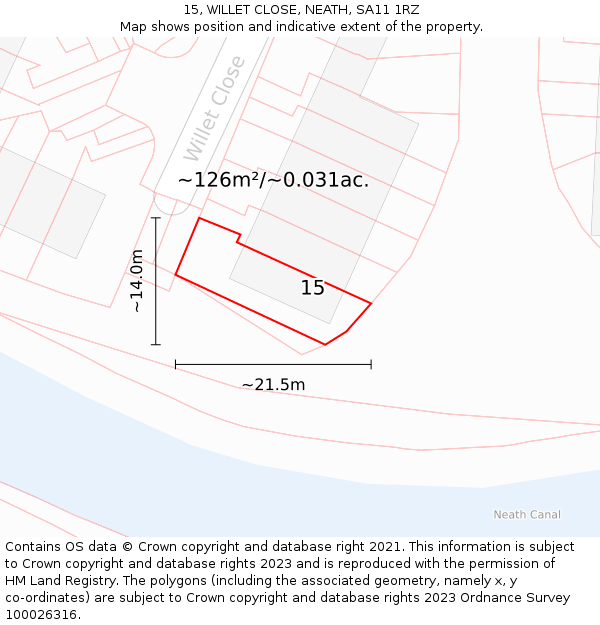 15, WILLET CLOSE, NEATH, SA11 1RZ: Plot and title map