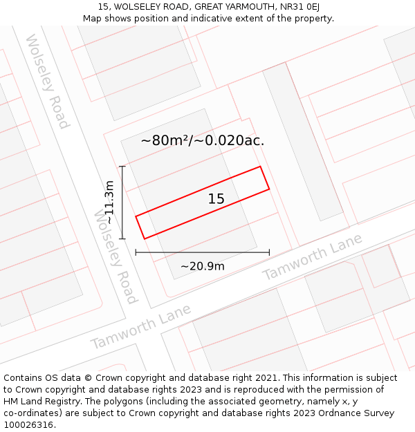 15, WOLSELEY ROAD, GREAT YARMOUTH, NR31 0EJ: Plot and title map