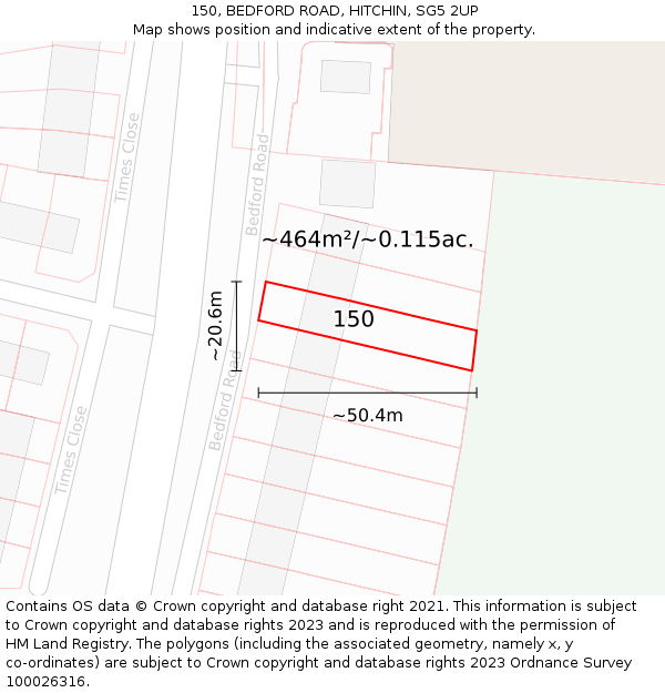 150, BEDFORD ROAD, HITCHIN, SG5 2UP: Plot and title map