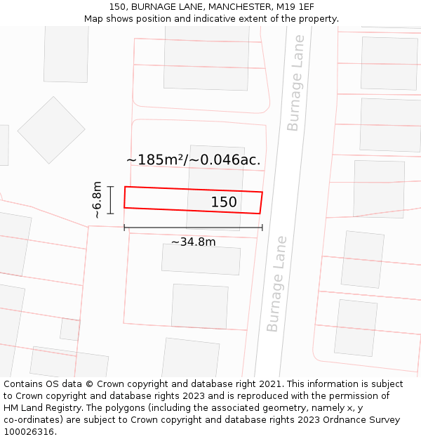 150, BURNAGE LANE, MANCHESTER, M19 1EF: Plot and title map