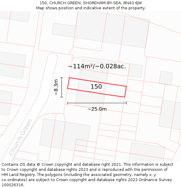 150, CHURCH GREEN, SHOREHAM-BY-SEA, BN43 6JW: Plot and title map