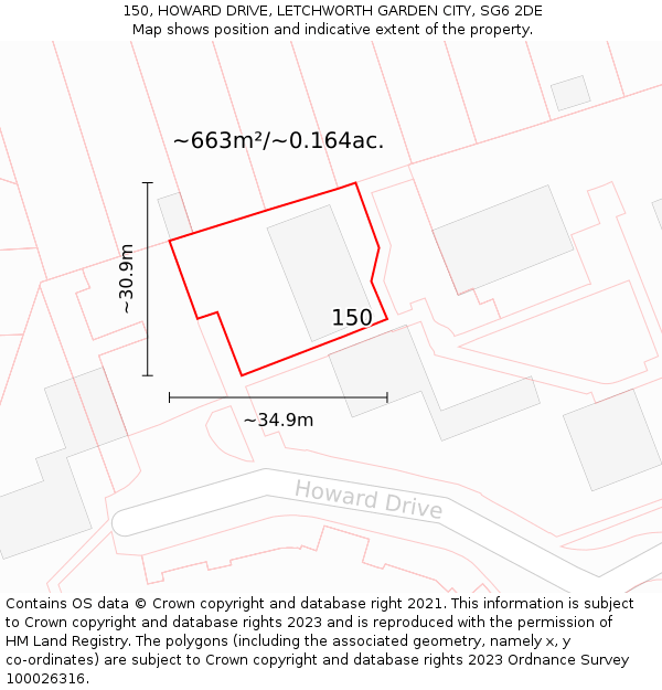 150, HOWARD DRIVE, LETCHWORTH GARDEN CITY, SG6 2DE: Plot and title map