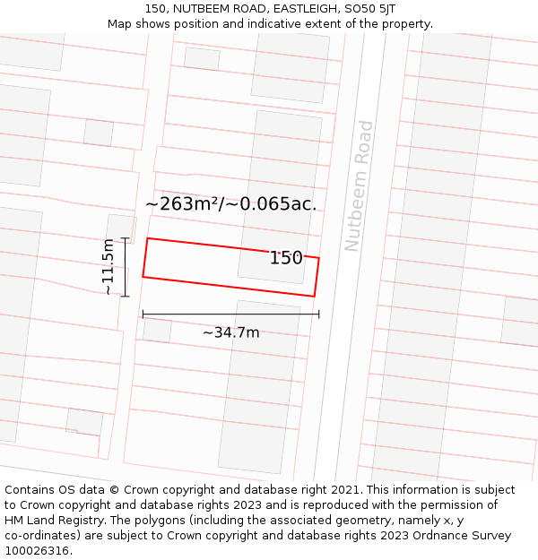 150, NUTBEEM ROAD, EASTLEIGH, SO50 5JT: Plot and title map