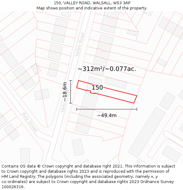 150, VALLEY ROAD, WALSALL, WS3 3AP: Plot and title map