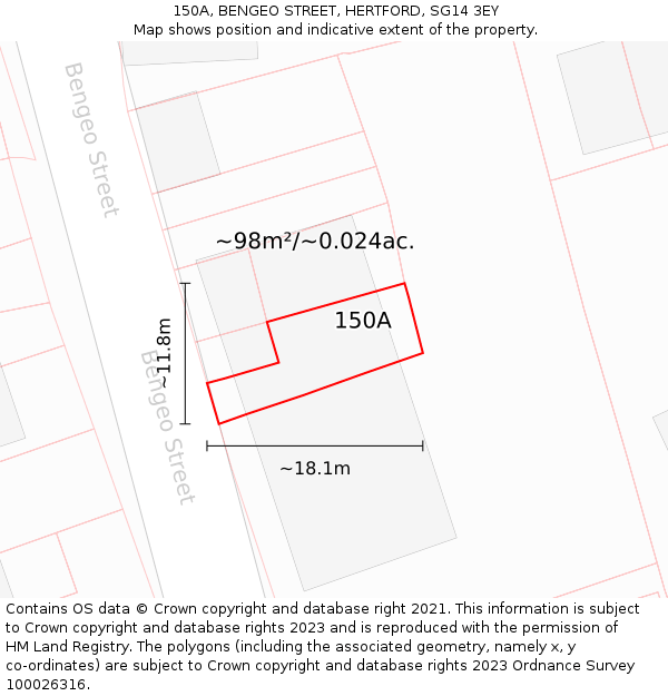 150A, BENGEO STREET, HERTFORD, SG14 3EY: Plot and title map