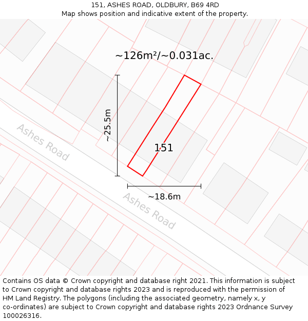 151, ASHES ROAD, OLDBURY, B69 4RD: Plot and title map