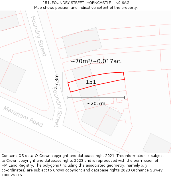 151, FOUNDRY STREET, HORNCASTLE, LN9 6AG: Plot and title map