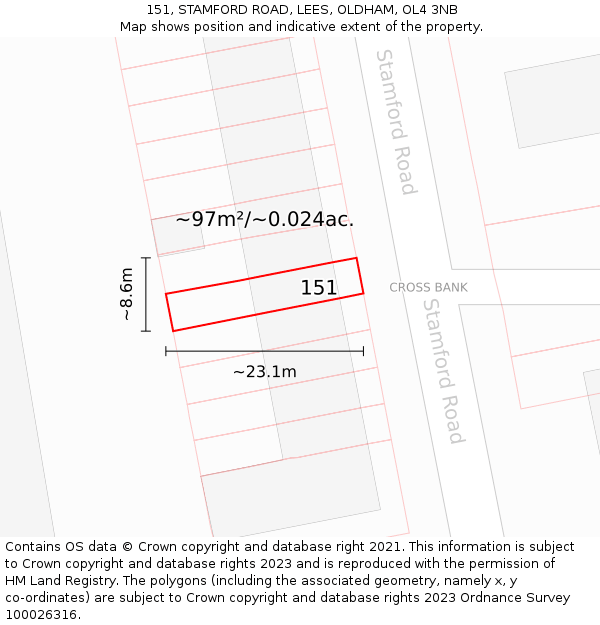 151, STAMFORD ROAD, LEES, OLDHAM, OL4 3NB: Plot and title map