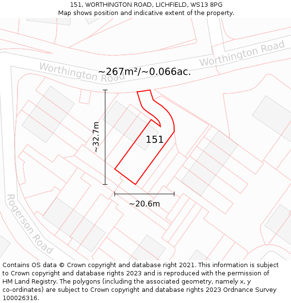 151, WORTHINGTON ROAD, LICHFIELD, WS13 8PG: Plot and title map