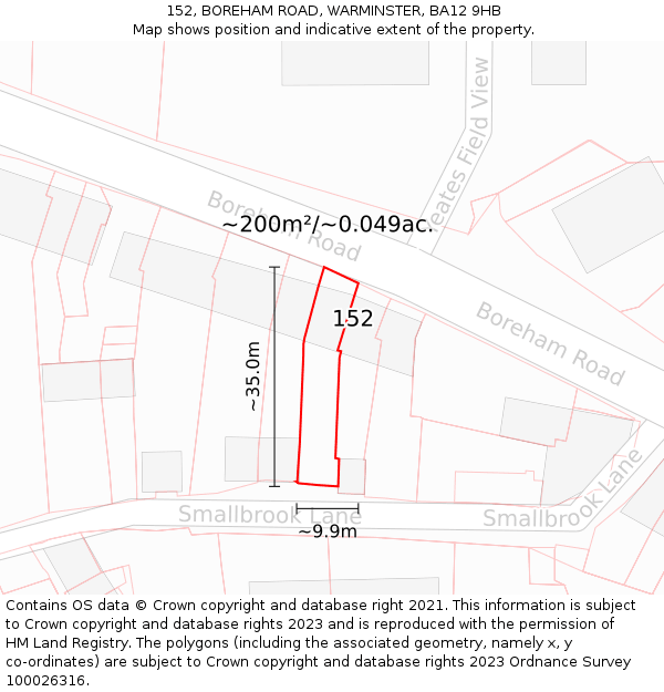 152, BOREHAM ROAD, WARMINSTER, BA12 9HB: Plot and title map
