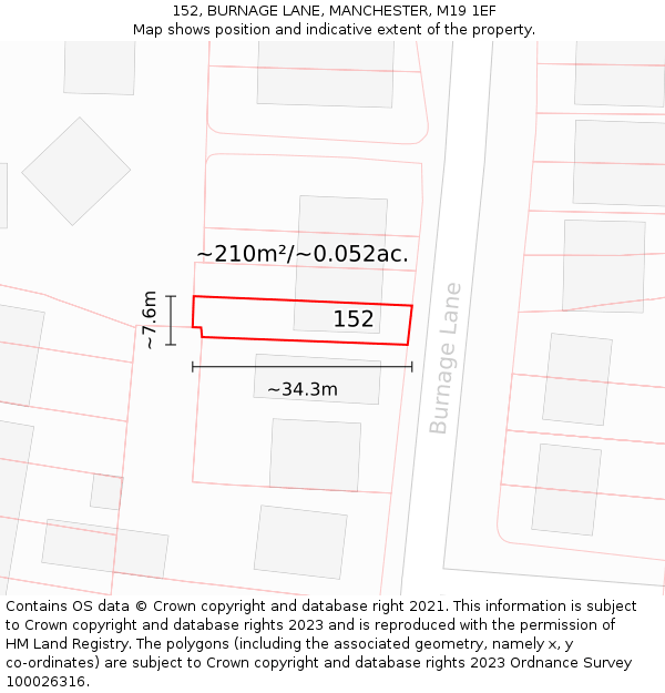 152, BURNAGE LANE, MANCHESTER, M19 1EF: Plot and title map