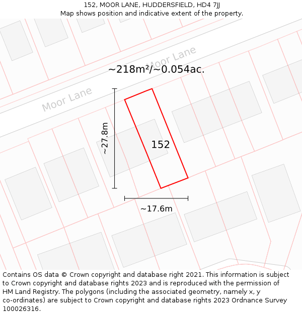 152, MOOR LANE, HUDDERSFIELD, HD4 7JJ: Plot and title map