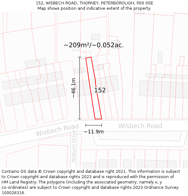 152, WISBECH ROAD, THORNEY, PETERBOROUGH, PE6 0SE: Plot and title map
