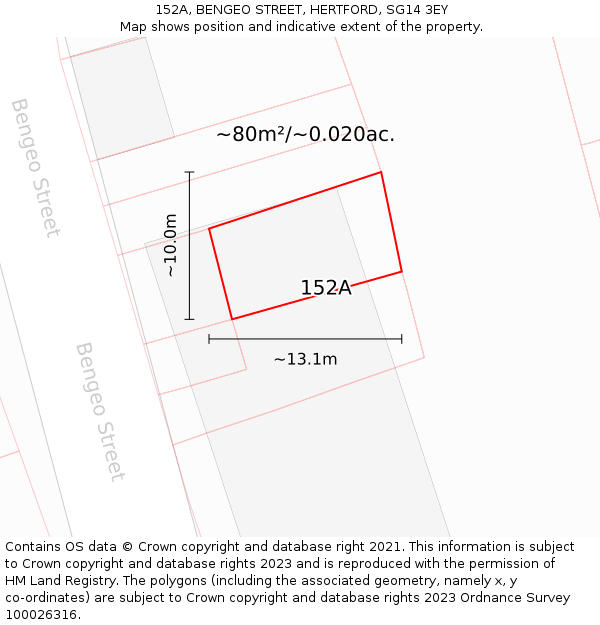 152A, BENGEO STREET, HERTFORD, SG14 3EY: Plot and title map