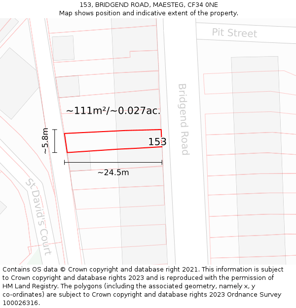 153, BRIDGEND ROAD, MAESTEG, CF34 0NE: Plot and title map
