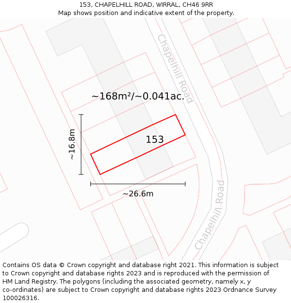 153, CHAPELHILL ROAD, WIRRAL, CH46 9RR: Plot and title map