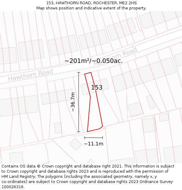 153, HAWTHORN ROAD, ROCHESTER, ME2 2HS: Plot and title map