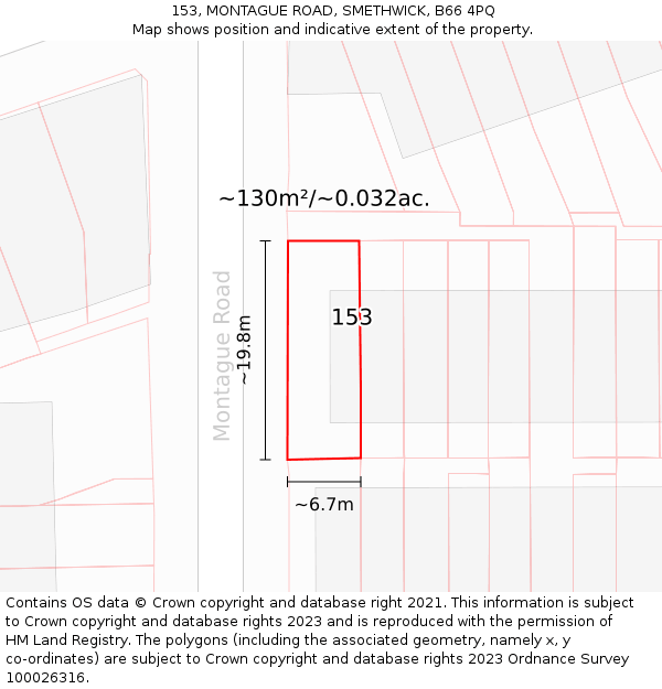 153, MONTAGUE ROAD, SMETHWICK, B66 4PQ: Plot and title map