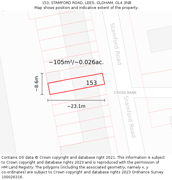 153, STAMFORD ROAD, LEES, OLDHAM, OL4 3NB: Plot and title map
