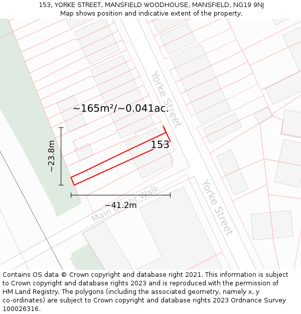 153, YORKE STREET, MANSFIELD WOODHOUSE, MANSFIELD, NG19 9NJ: Plot and title map