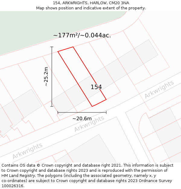 154, ARKWRIGHTS, HARLOW, CM20 3NA: Plot and title map