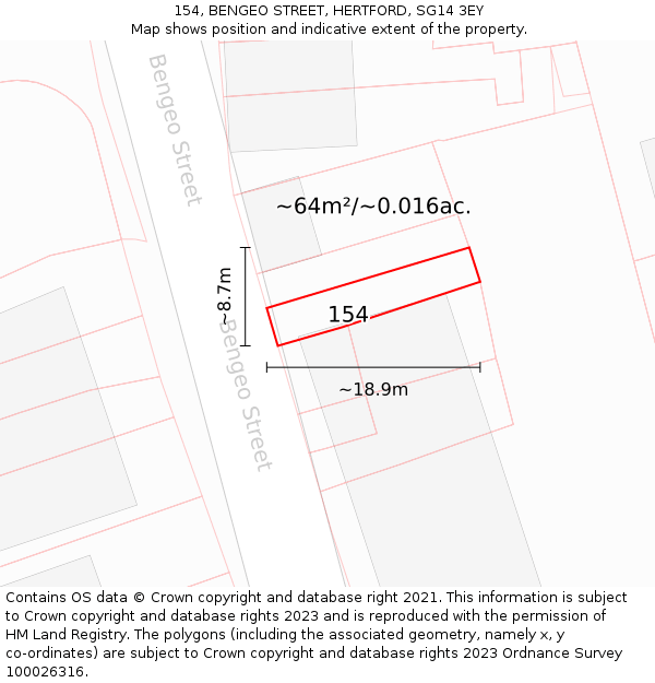 154, BENGEO STREET, HERTFORD, SG14 3EY: Plot and title map